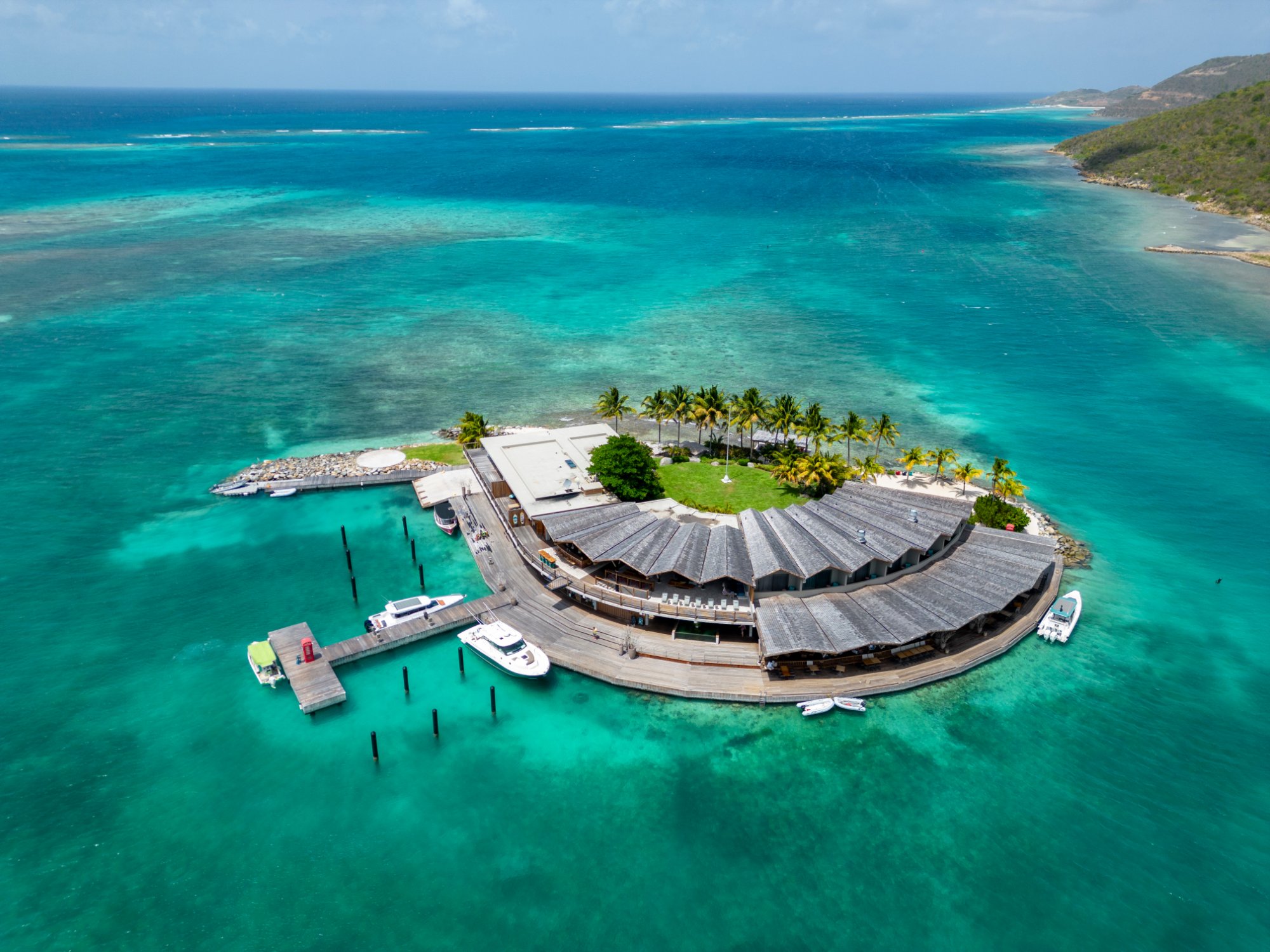 Cooper Island Beach Club aerial view BVI surrounded by turquoise Caribbean water